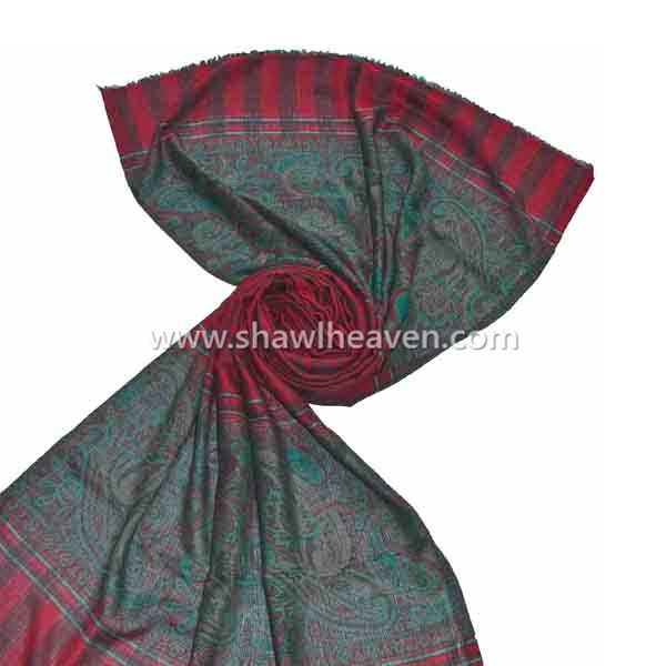 Traditional Indian design jacquard fine wool maroon shawl
